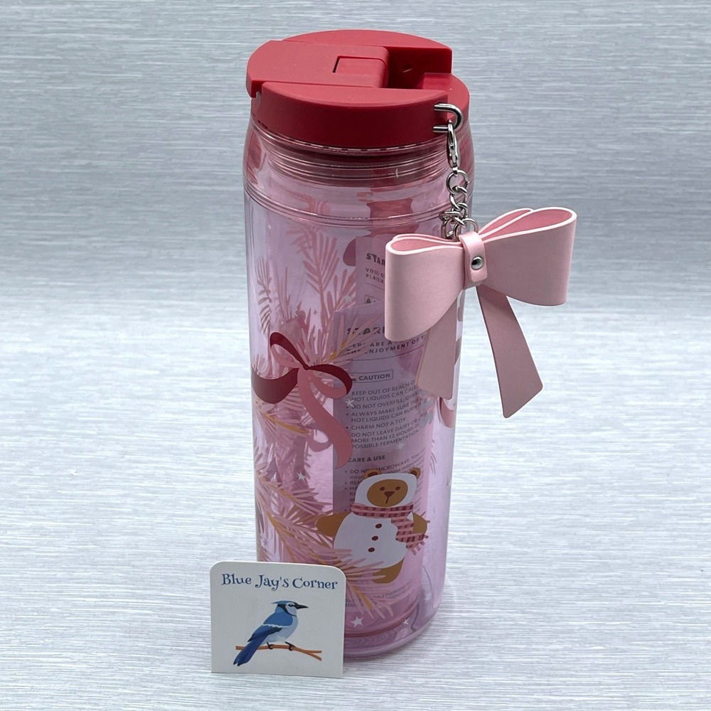 Starbucks Bearista Insulated Tumbler Pink Ribbon Key Charm Christmas 2025